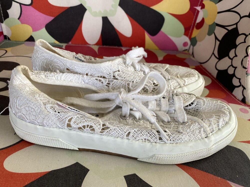 Anthropologie Sneakers shoes Superga White Lace Low Tops Wedding EU 36 US 5.5
